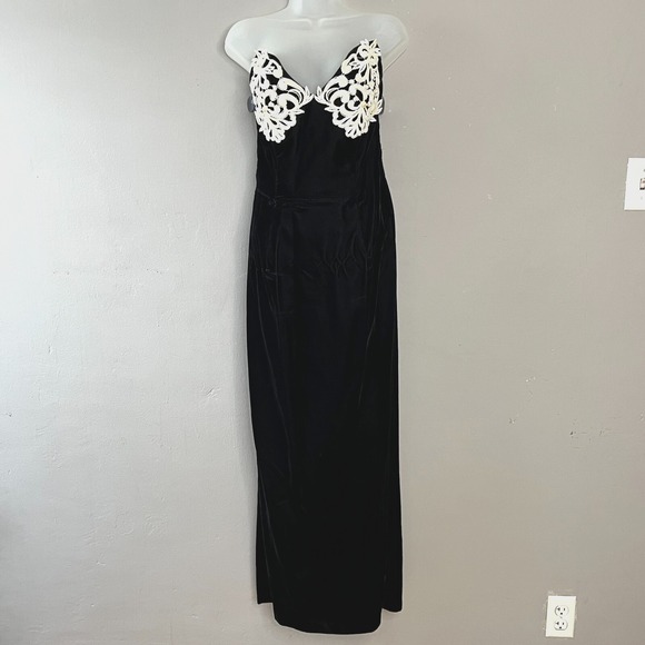 Jessica McClintock Gunne Sax Vtg Dress Black Velvet Ivory Lace Corset Bustier 11